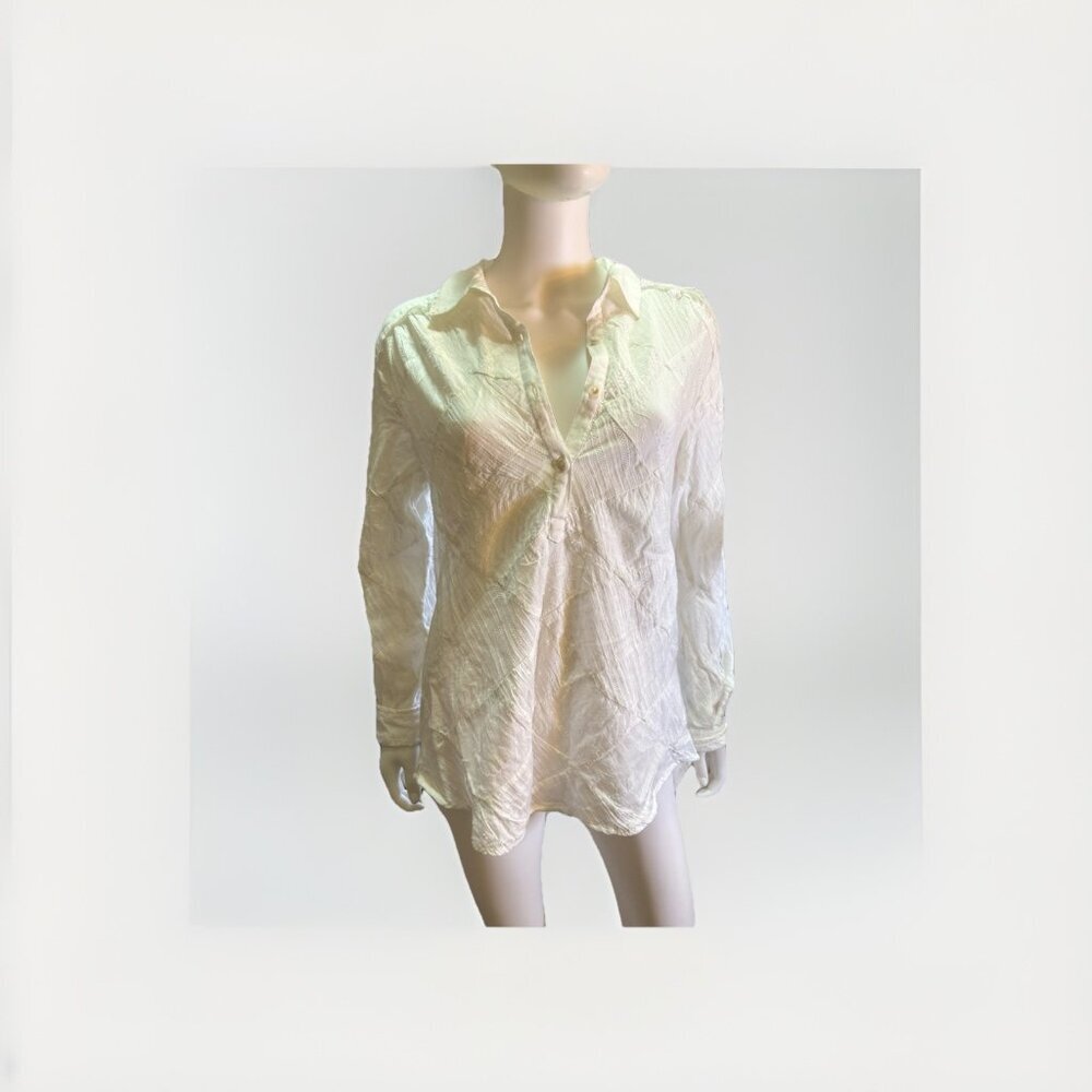 SUNDANCE White Eyelet Lace Crochet Popover Collar Shirt Size Small 100% Cotton